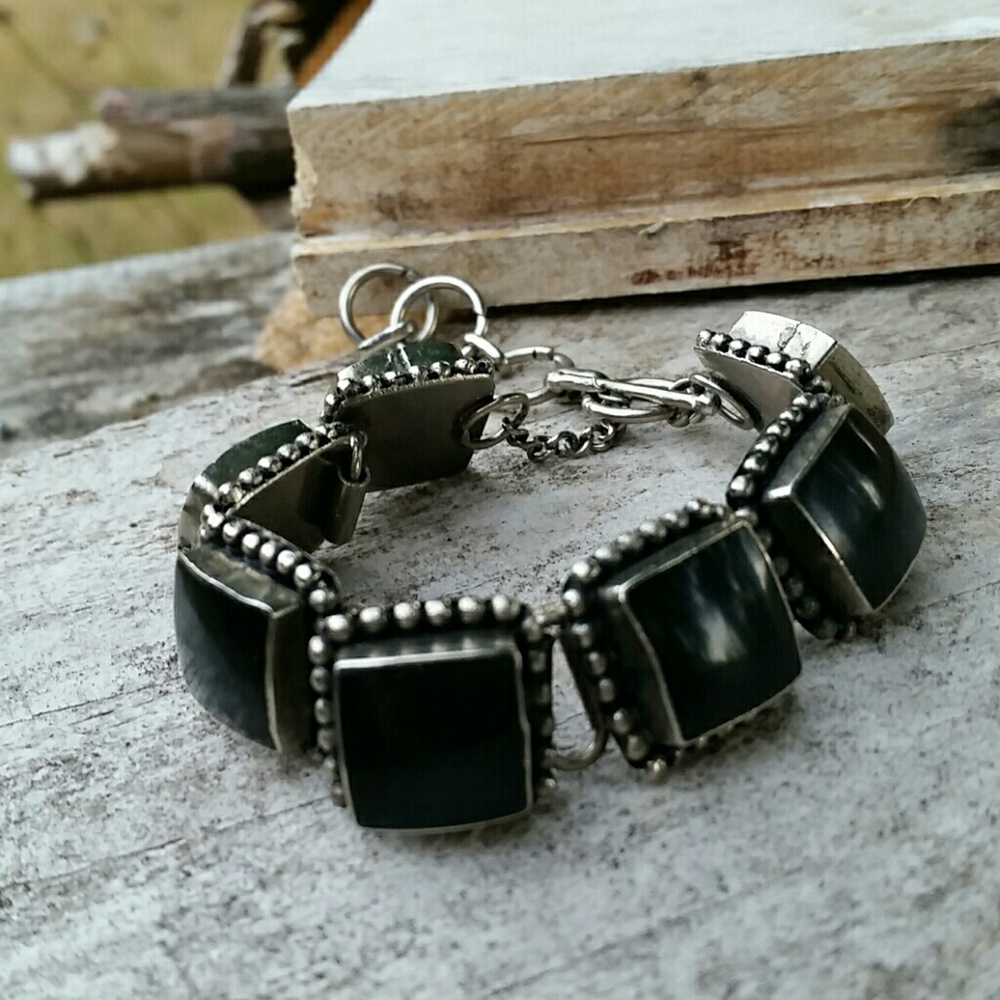 Vintage Silver and Black Bracelet Onyx